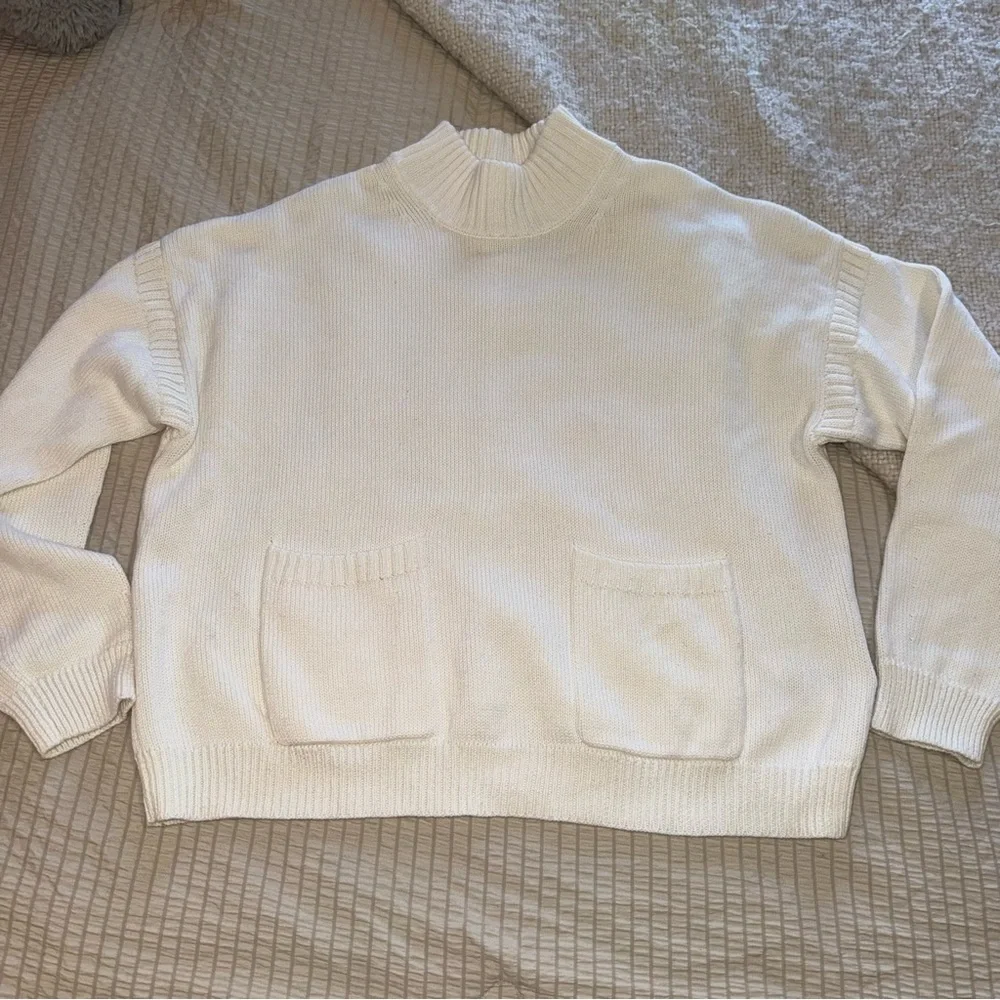 J Crew White Cashmere Cotton Mock Neck Sweater medium